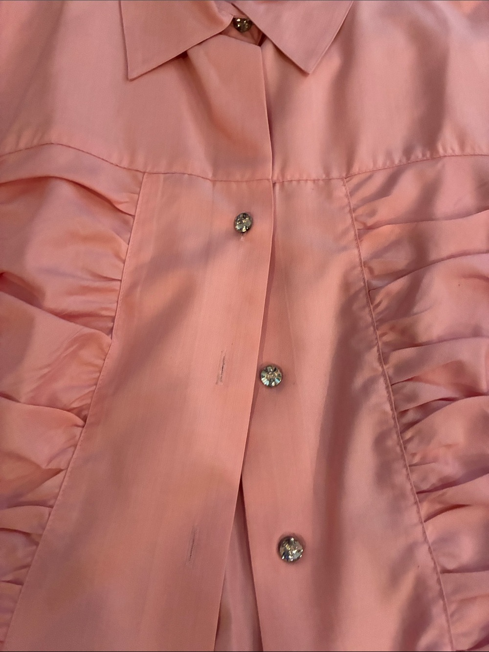 Tracy M Pink Ruffle-Front Button Down Shirt - Picture 3 of 4
